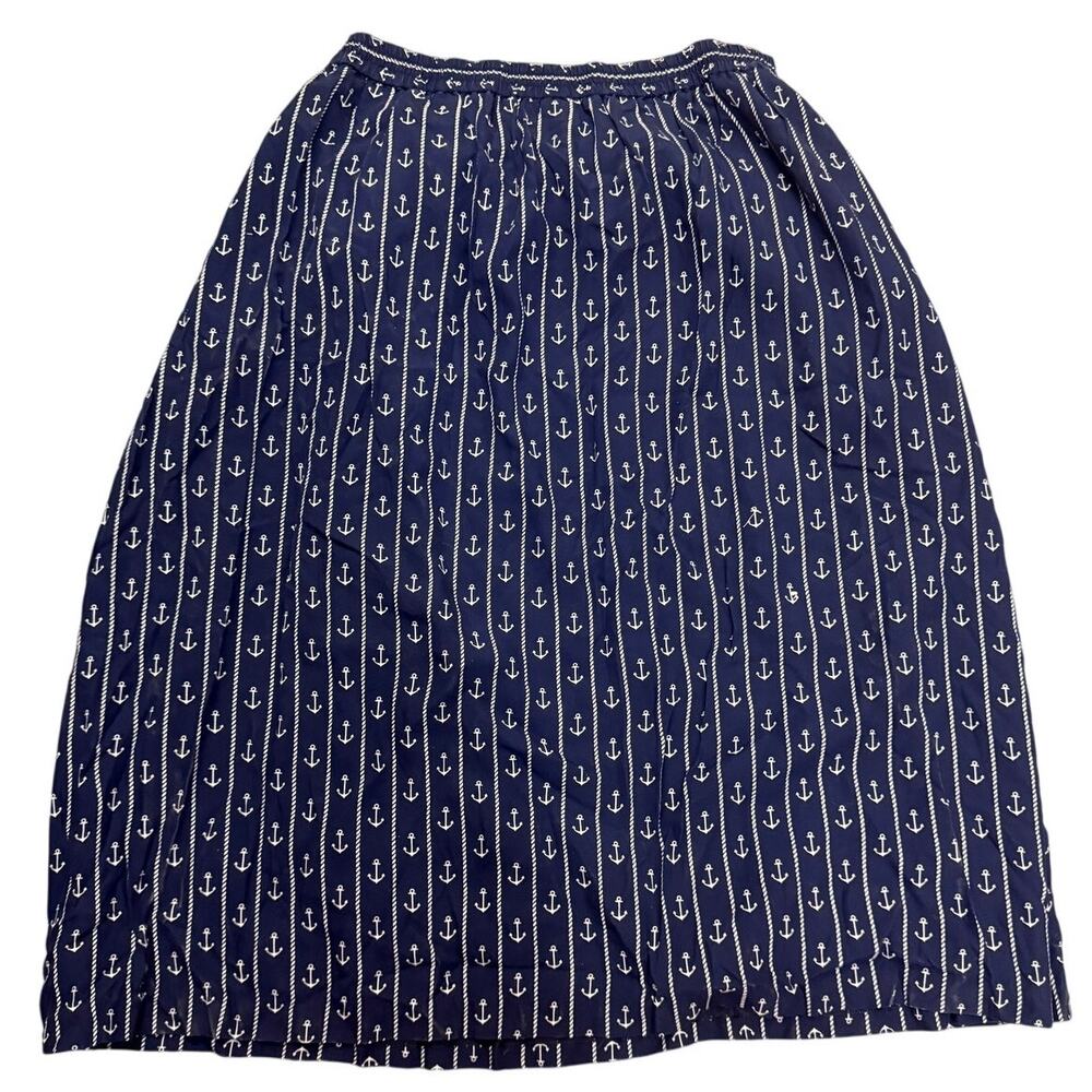VTG Midi Skirt Size 12 M Blue anchor Navy Boho nautical made in Japan white